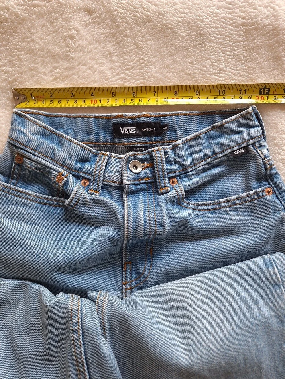 Vans Kids Check-5 Baggy Denim Pants Light Wash Size 24 / 8 Skate
